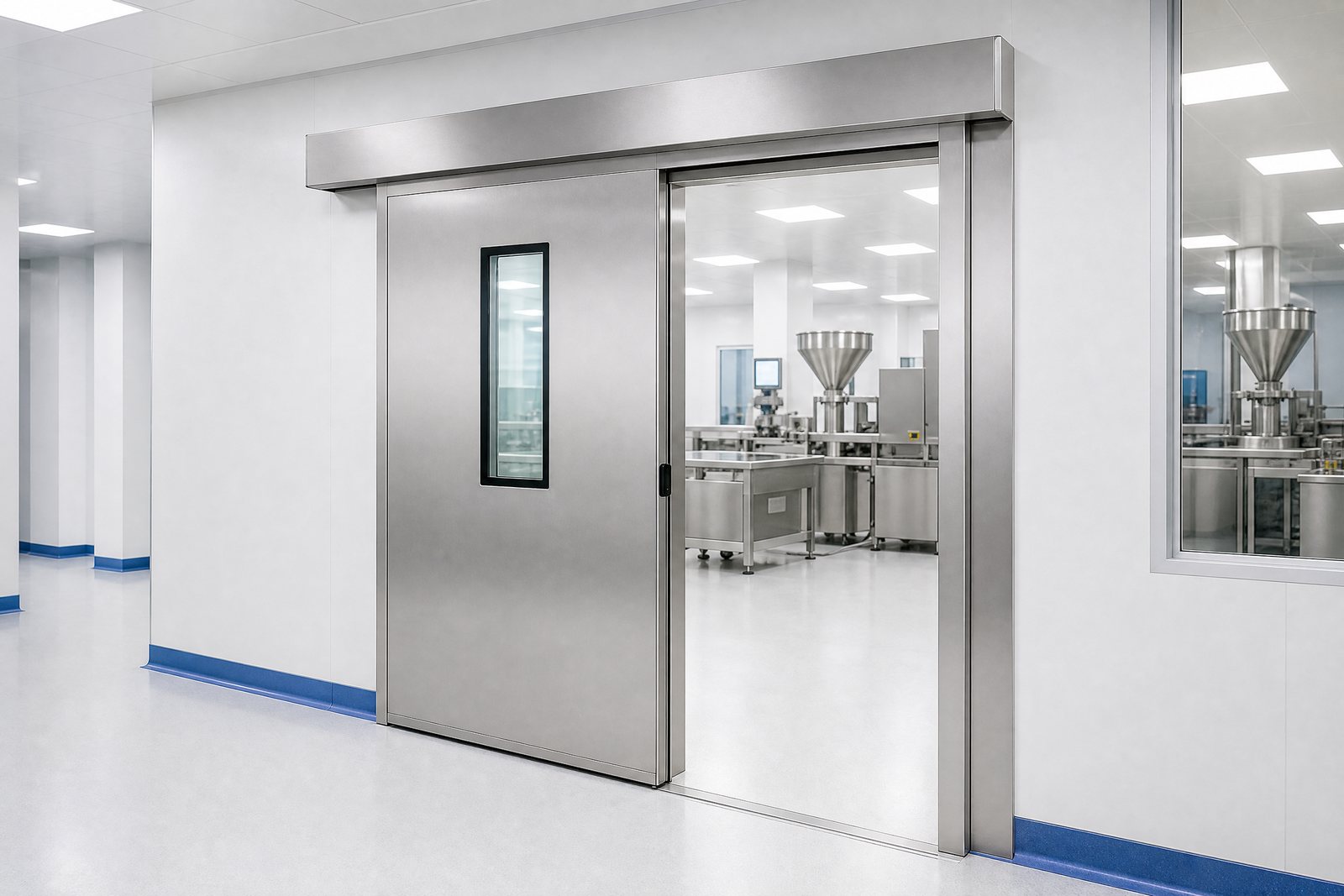 Automatic stainless-steel sliding cleanroom door